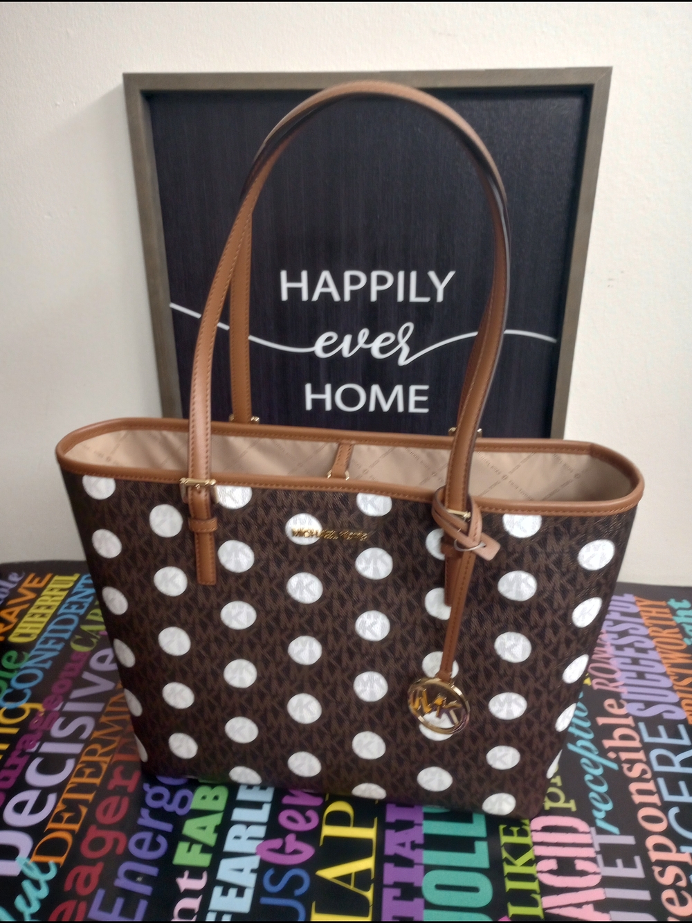 Michael Kors Brown Logo Polka Dot Tote!. - Picture 2 of 7